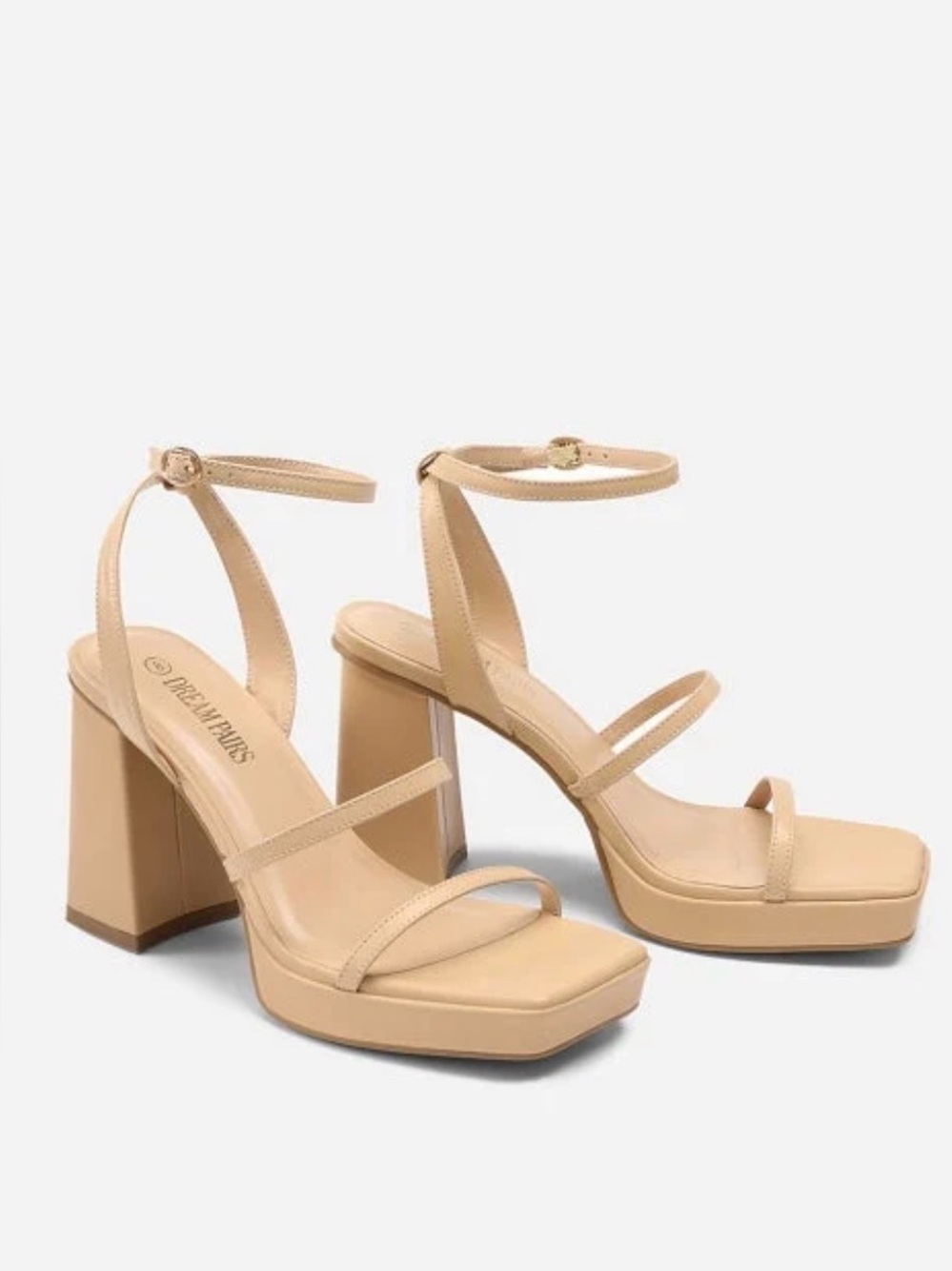 Nude Beige Platform Ankle-Strap Sandals